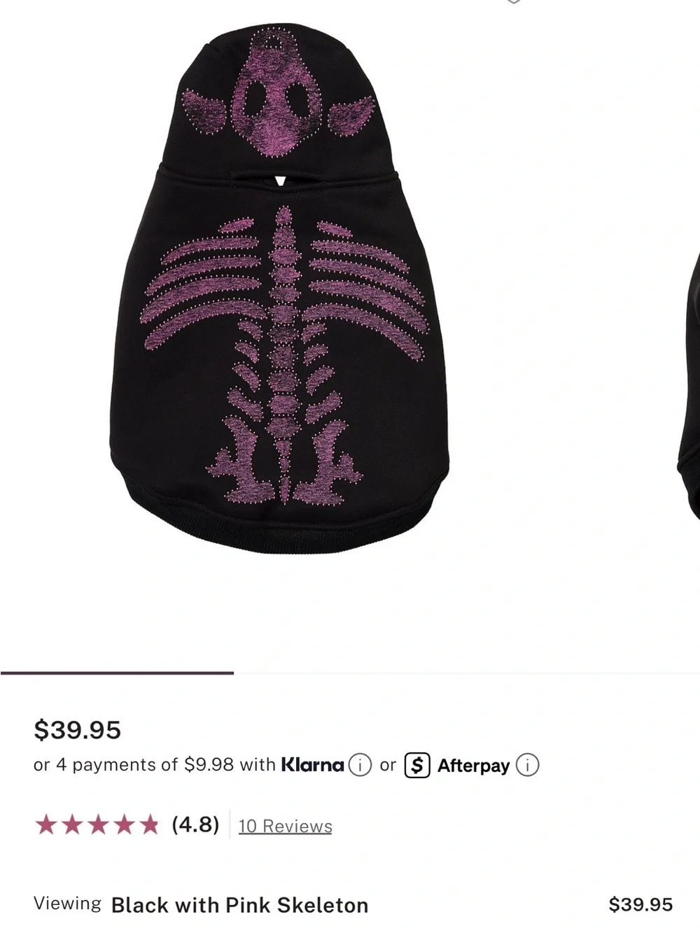 PINK Victoria's Secret Black Dog Hoodie with Pink Rhinestone Skeleton